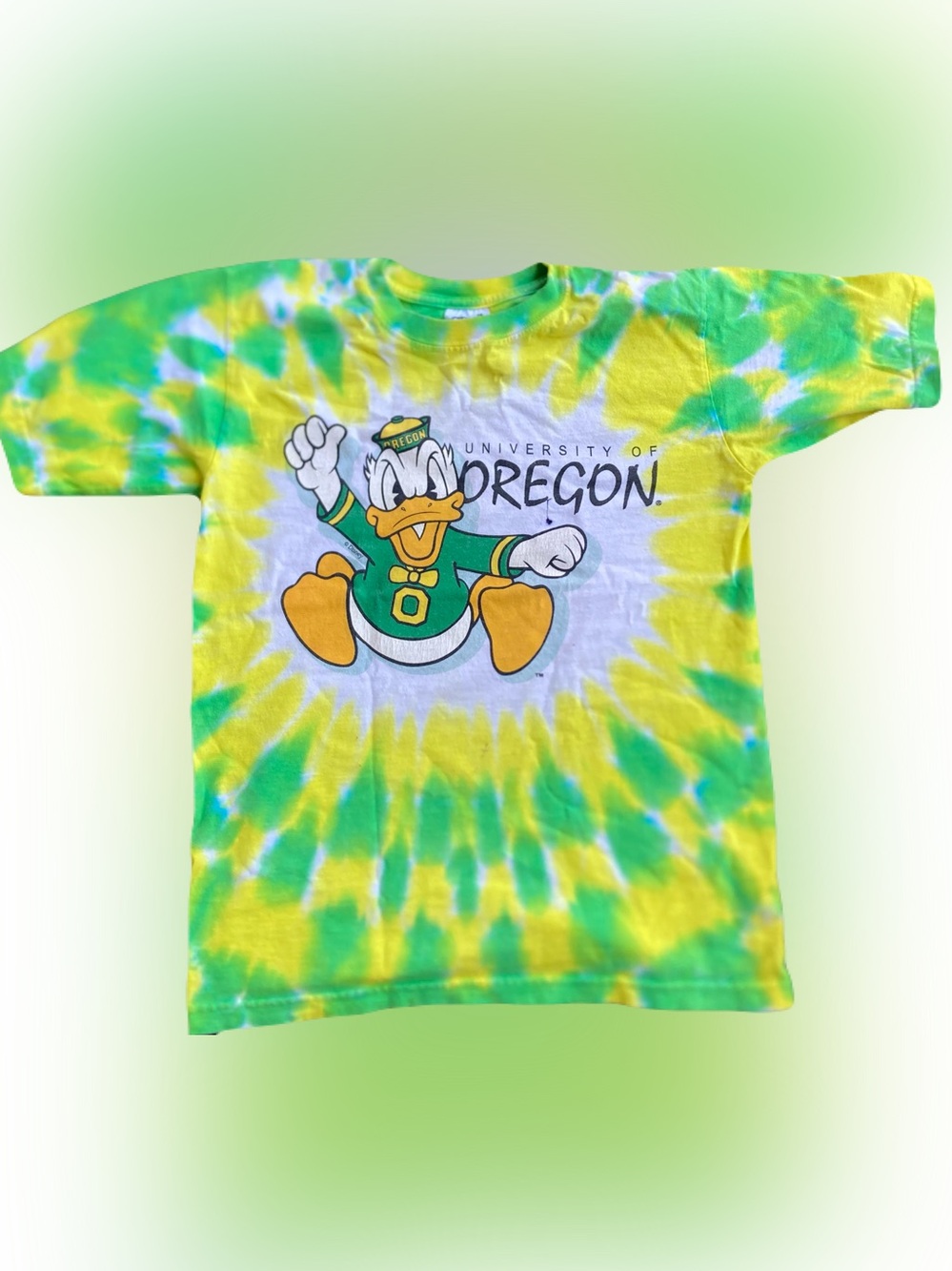 Anvil Kids Tie-Dye T-Shirt - Green, Yellow & White with Duck Mascot